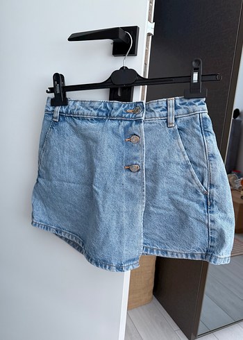 Düğmeli Mavi Zara Mini Şort Etek