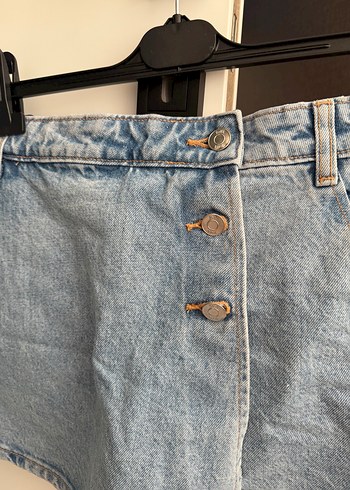 s Beden Düğmeli Mavi Zara Mini Şort Etek