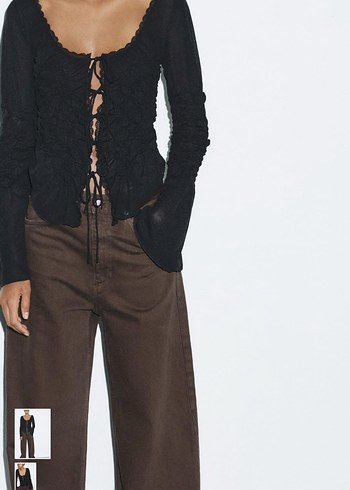 Zara büzgülü bağlama Detaylı Siyah Kadın Bluz - Görsel 3