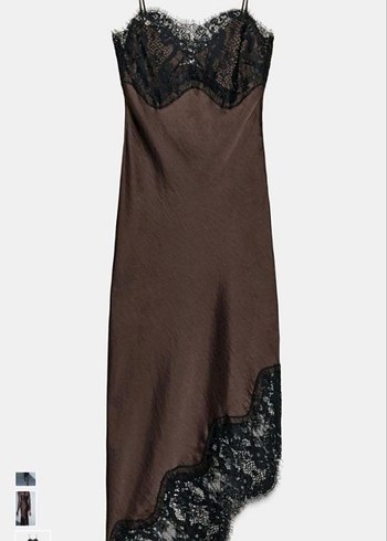 Zara Siyah Dantelli Midi Elbise - Görsel 4