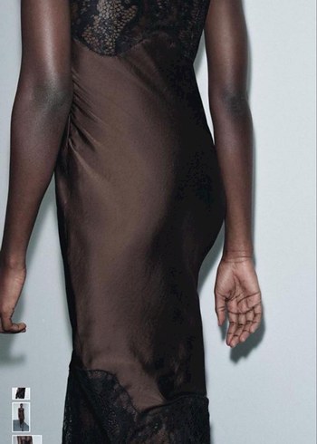 Zara Siyah Dantelli Midi Elbise - Görsel 3