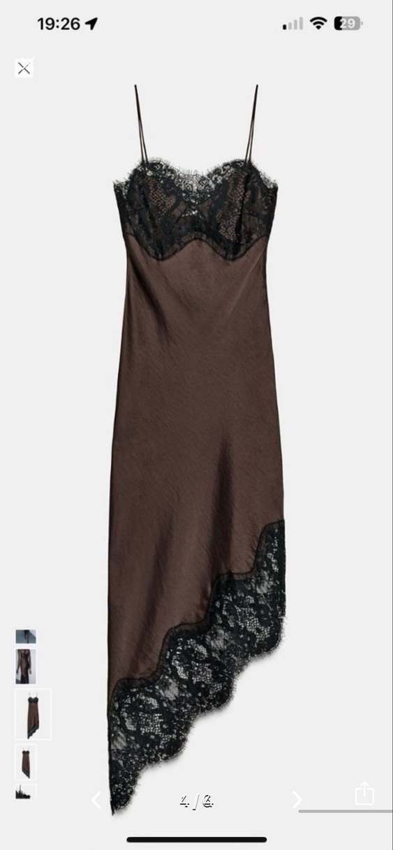 Zara Siyah Dantelli Midi Elbise - Görsel 4