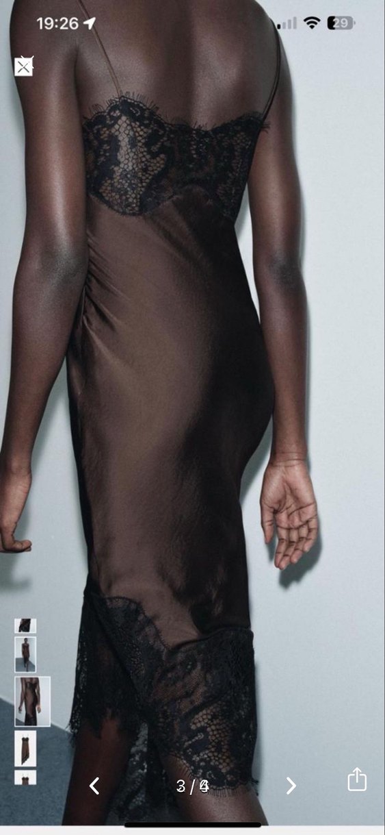 Zara Siyah Dantelli Midi Elbise - Görsel 3