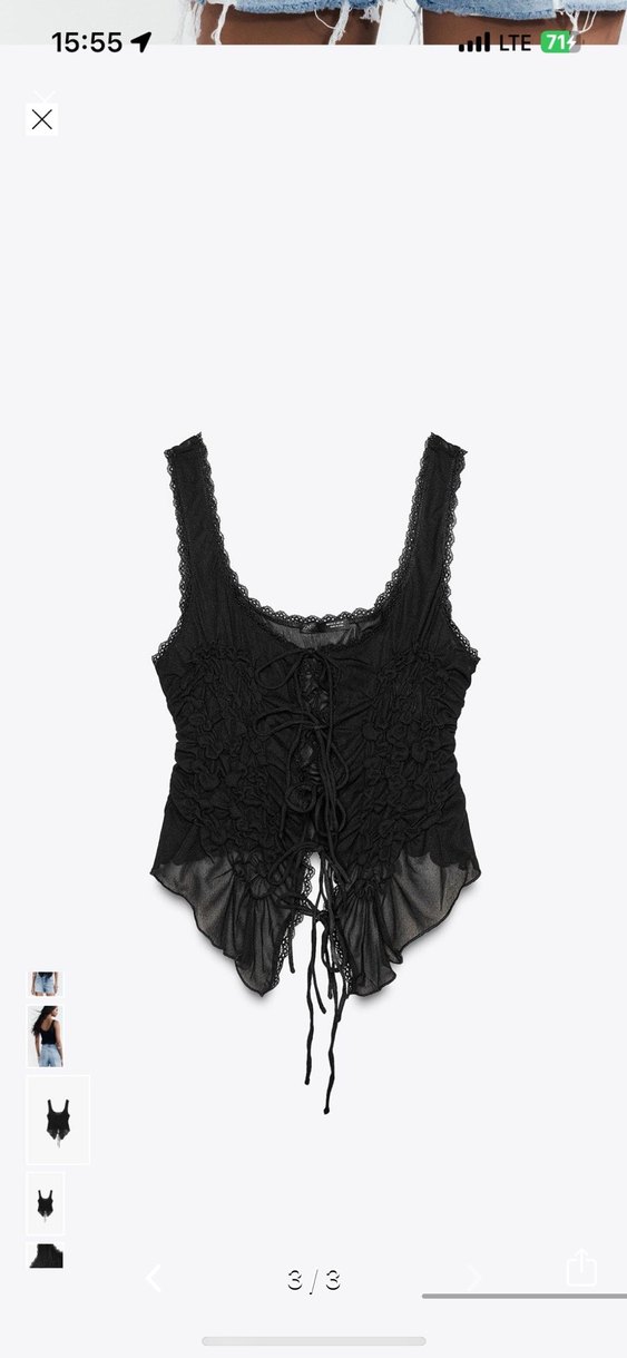 Zara Siyah Bağcıklı büzgülü top - Görsel 2