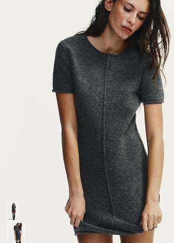 Zara Gri Kısa Kollu Triko Elbise - Görsel 4