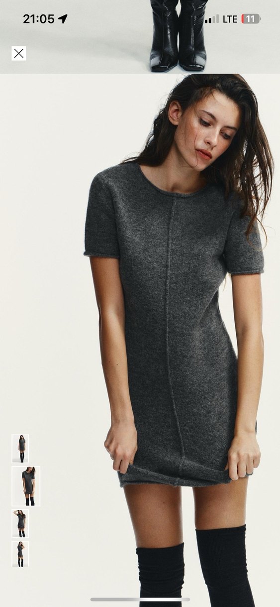 Zara Gri Kısa Kollu Triko Elbise - Görsel 4