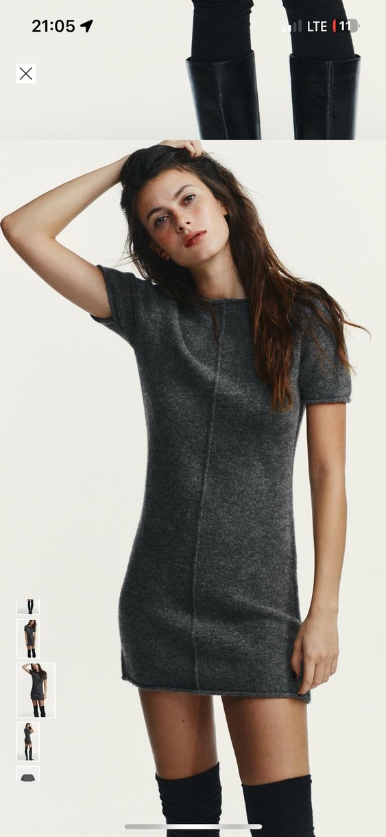 Zara Gri Kısa Kollu Triko Elbise - Görsel 3