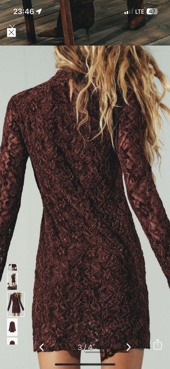 Zara şarap rengi dantelli elbise - Görsel 2