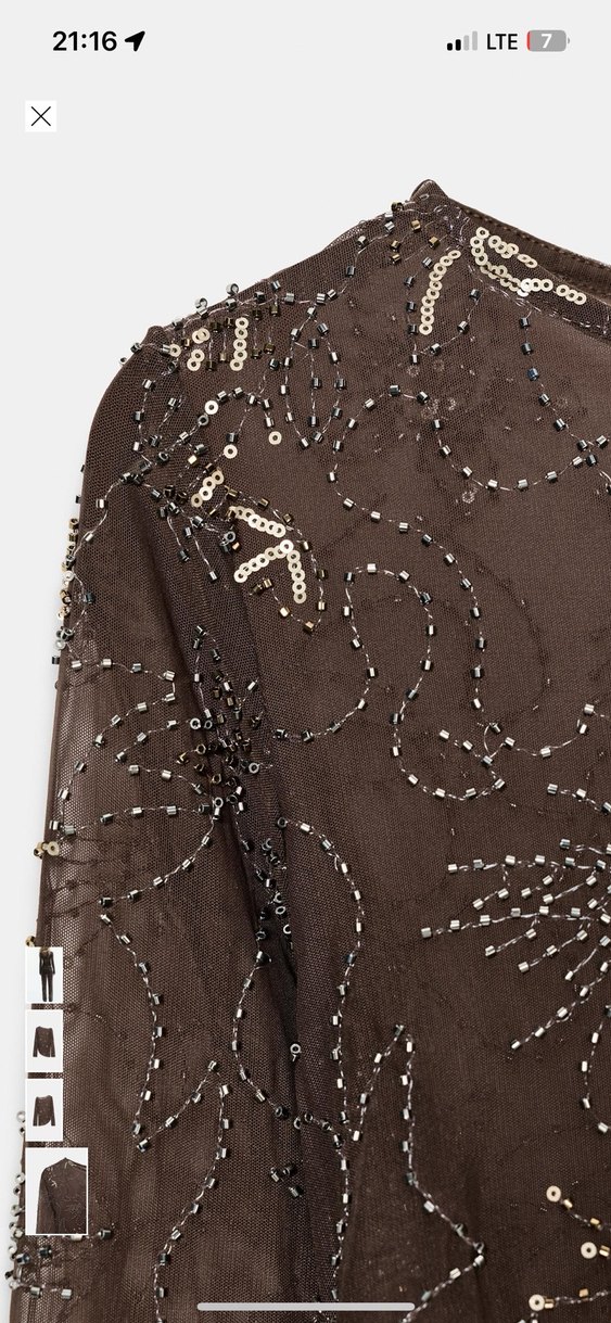 Zara Kahverengi boncuk işlemeli Uzun Kollu Bluz - Görsel 5