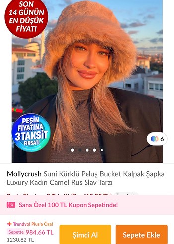 Bej Kürklü Kadın Bucket Şapka - Görsel 5