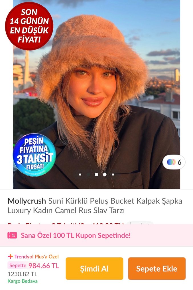 Bej Kürklü Kadın Bucket Şapka - Görsel 2