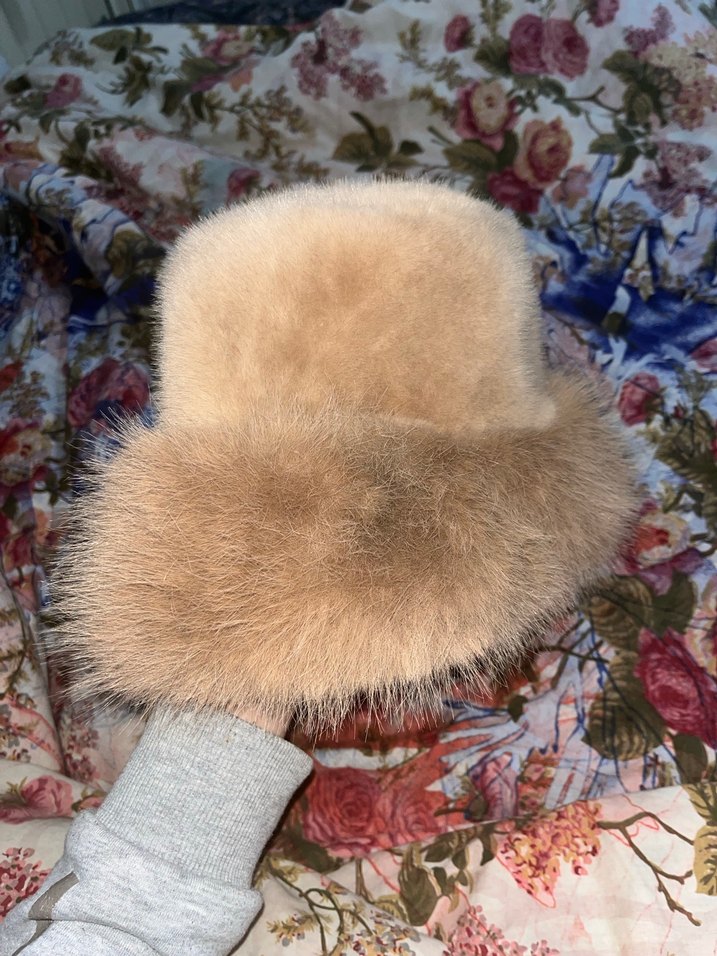 Bej Kürklü Kadın Bucket Şapka - Görsel 3