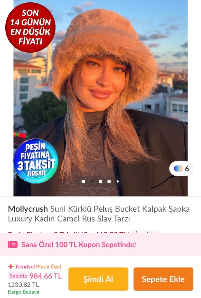 Bej Kürklü Kadın Bucket Şapka - Görsel 5