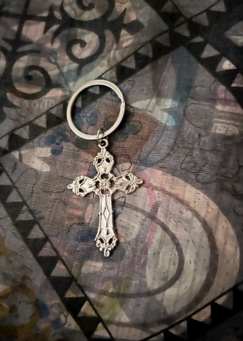 Gri Gotik Haç Anahtarlık/ Kolye Ucu - Görsel 2