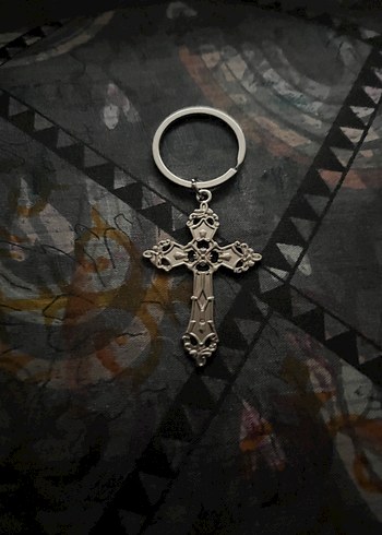 Gri Gotik Haç Anahtarlık/ Kolye Ucu - Görsel 3