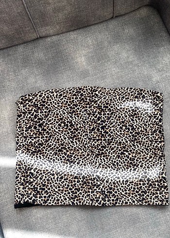 Leopar Desenli Straplez Bluz