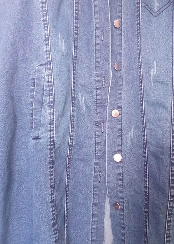 50 Beden mavi Renk Düğmeli Mavi Denim Midi Ceketbyan kot ceket