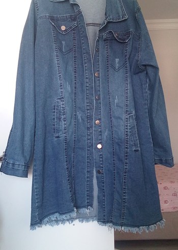 Diğer Düğmeli Mavi Denim Midi Ceketbyan kot ceket