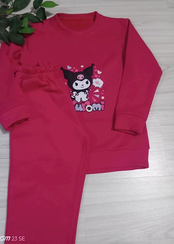 Kız Çocuk Pembe Baskılı Sweatshirt ve Eşofman - Görsel 4