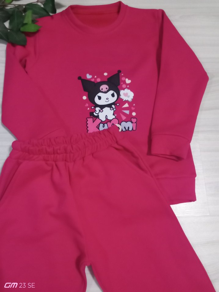 Kız Çocuk Pembe Baskılı Sweatshirt ve Eşofman - Görsel 2