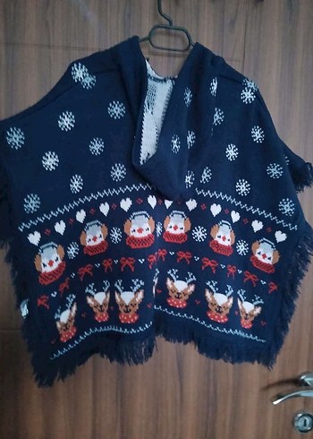 Nakışlı, Kısa, Renkli Örgü çocuk panço