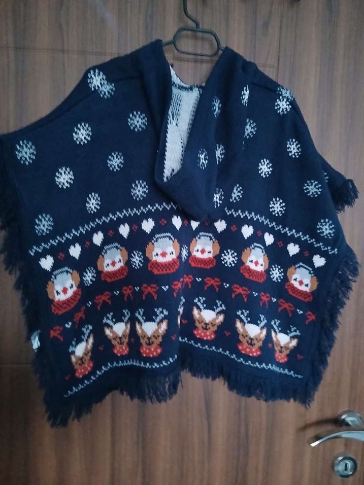 Nakışlı, Kısa, Renkli Örgü çocuk panço - Görsel 2