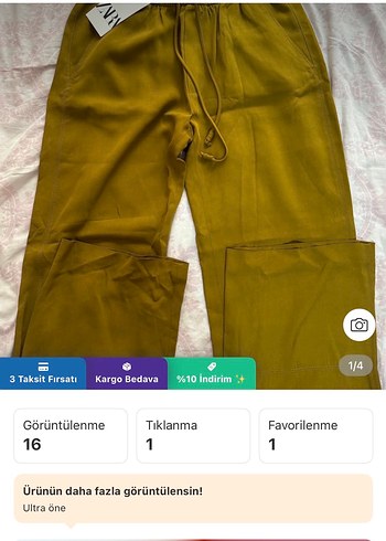 Zara Saten Görünümlü Sarı Salaş Kadın Pantolon - Görsel 5