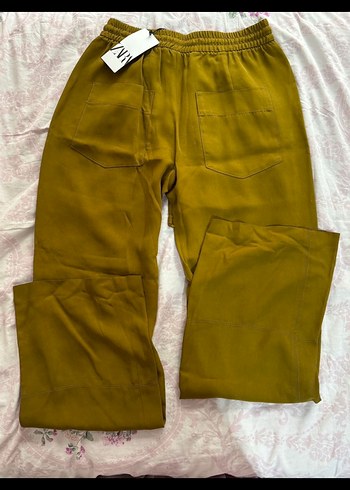 Zara Saten Görünümlü Sarı Salaş Kadın Pantolon - Görsel 3