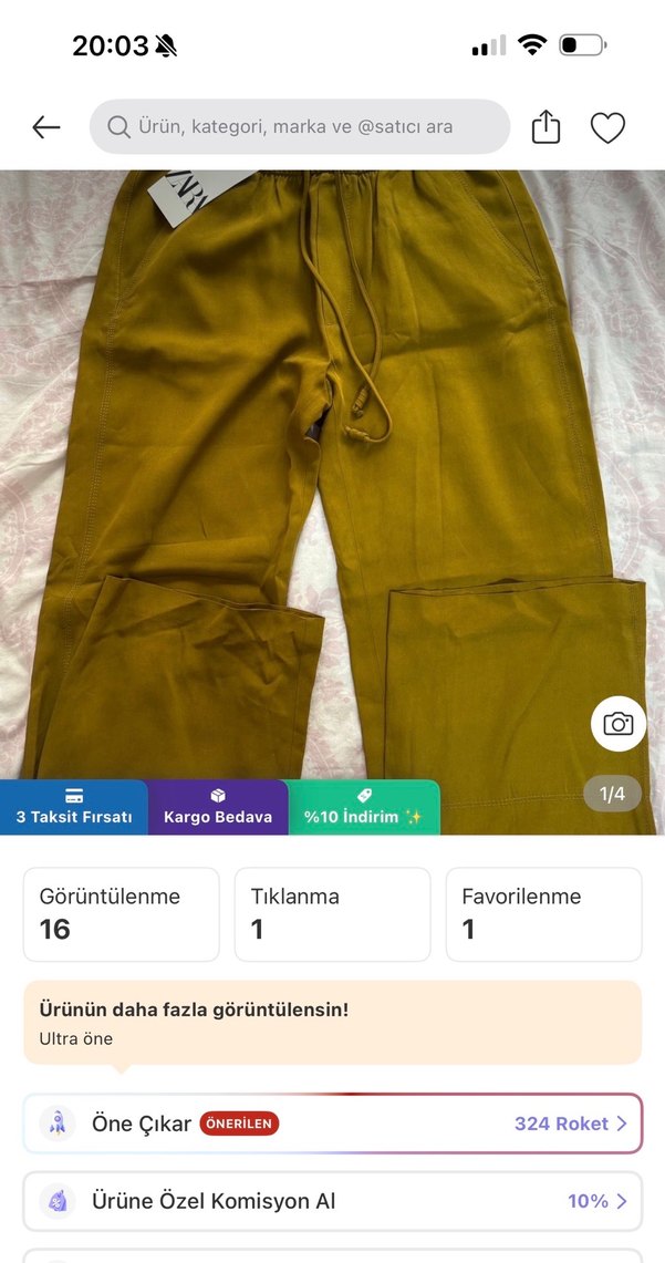 Zara Saten Görünümlü Sarı Salaş Kadın Pantolon - Görsel 5