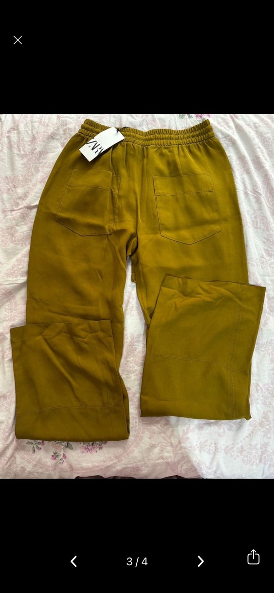 Zara Saten Görünümlü Sarı Salaş Kadın Pantolon - Görsel 3