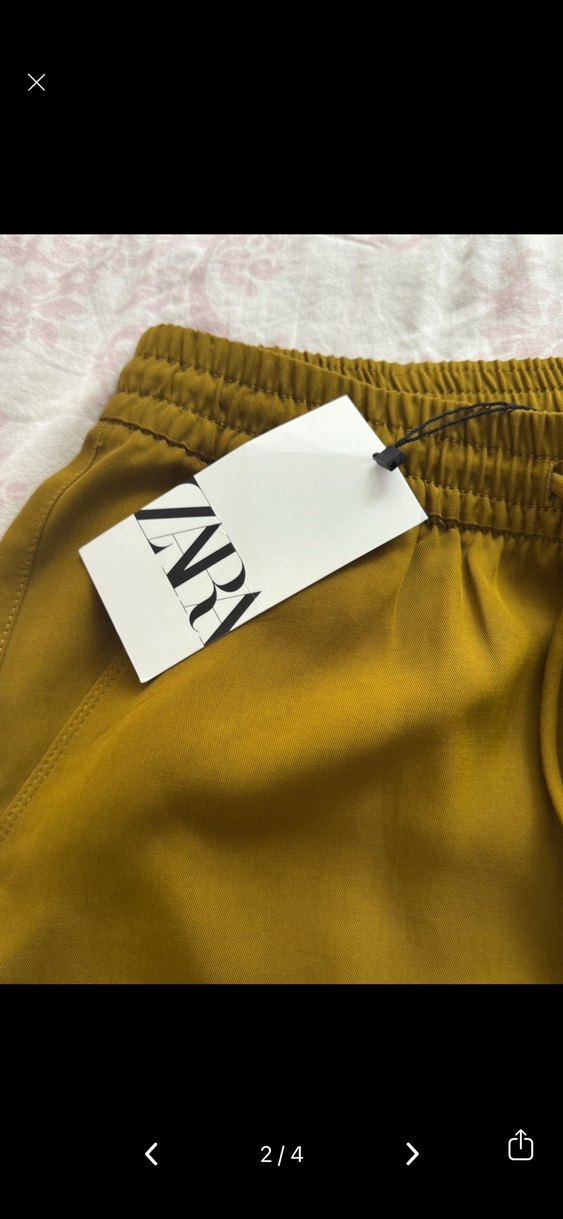 Zara Saten Görünümlü Sarı Salaş Kadın Pantolon - Görsel 2