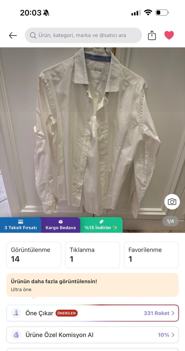 Vakko Düğmeli Beyaz Keten Erkek Gömlek - Görsel 4