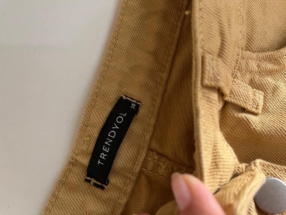 Düğmeli Bej Midi Kadın Kot etek - Görsel 2