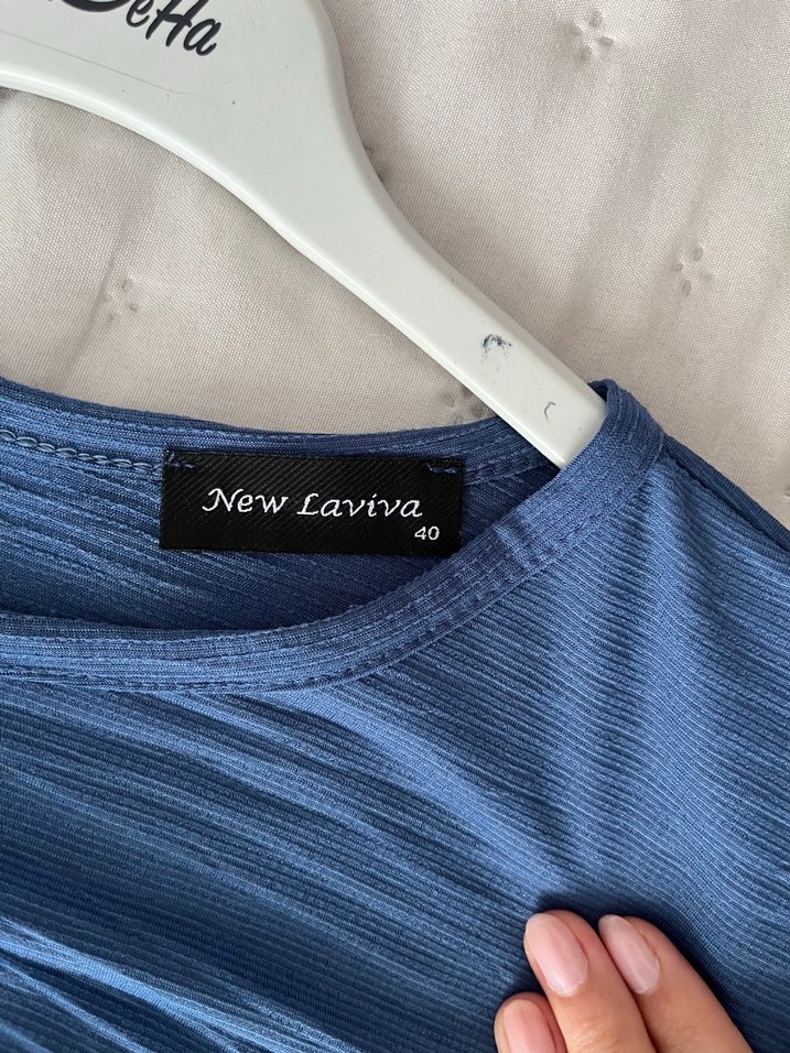 Mavi Piliseli Uzun Keten Elbise - Görsel 2