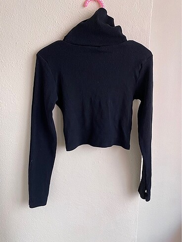 l Beden siyah Renk trendyol balıkçı yaka parmak detaylı fitilli crop bluz