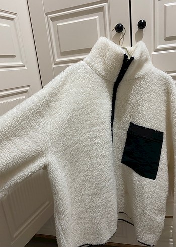Fermuarlı Beyaz Kadın Polar Ceket - Görsel 2