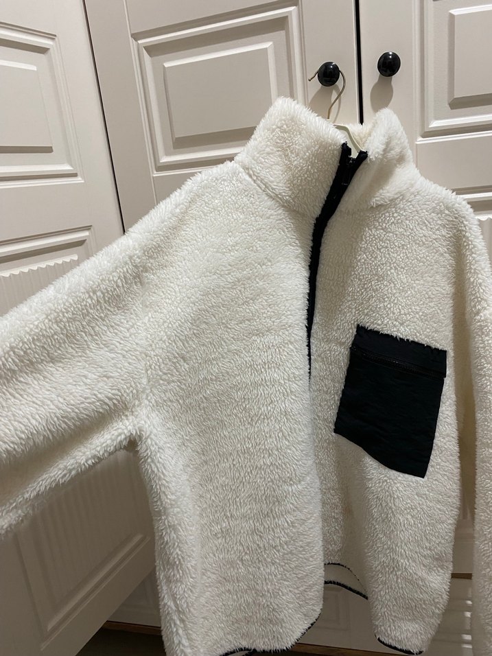 Fermuarlı Beyaz Kadın Polar Ceket - Görsel 2