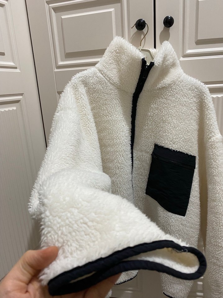 Fermuarlı Beyaz Kadın Polar Ceket - Görsel 3