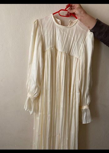 Saten parlak kumaş robalı elbise - Görsel 2