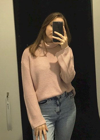 H&M Pembe Triko Balıkçı Yaka Kadın Kazak