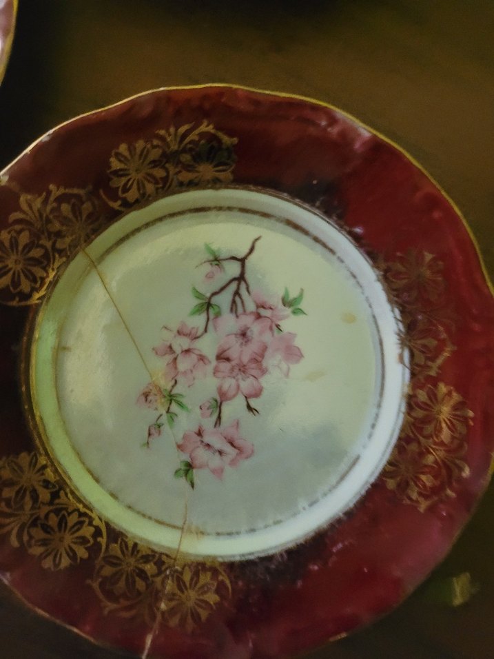 Bordo İşlemeli Parlak Tabak 1950 ler damgali - Görsel 3