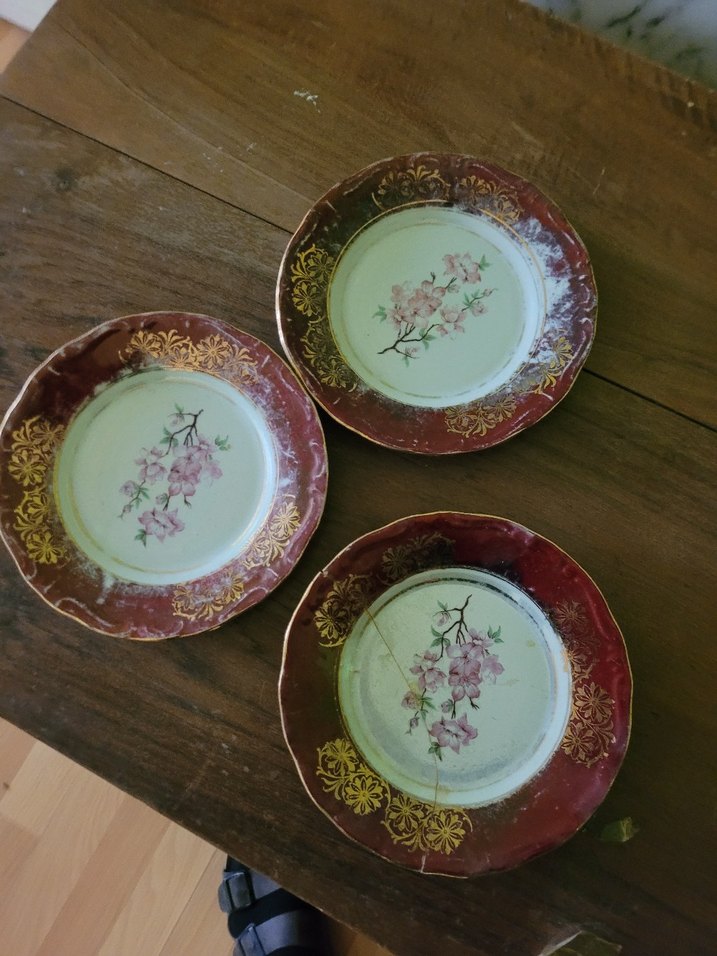 Bordo İşlemeli Parlak Tabak 1950 ler damgali - Görsel 4