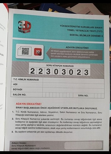 3D yayınları tyt sosyal bilgiler deneme