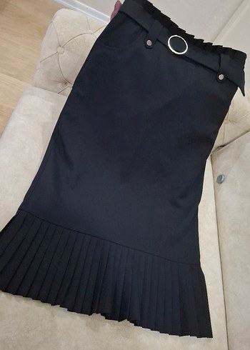 Kadın Siyah Pilili Uzun Etek - Görsel 2