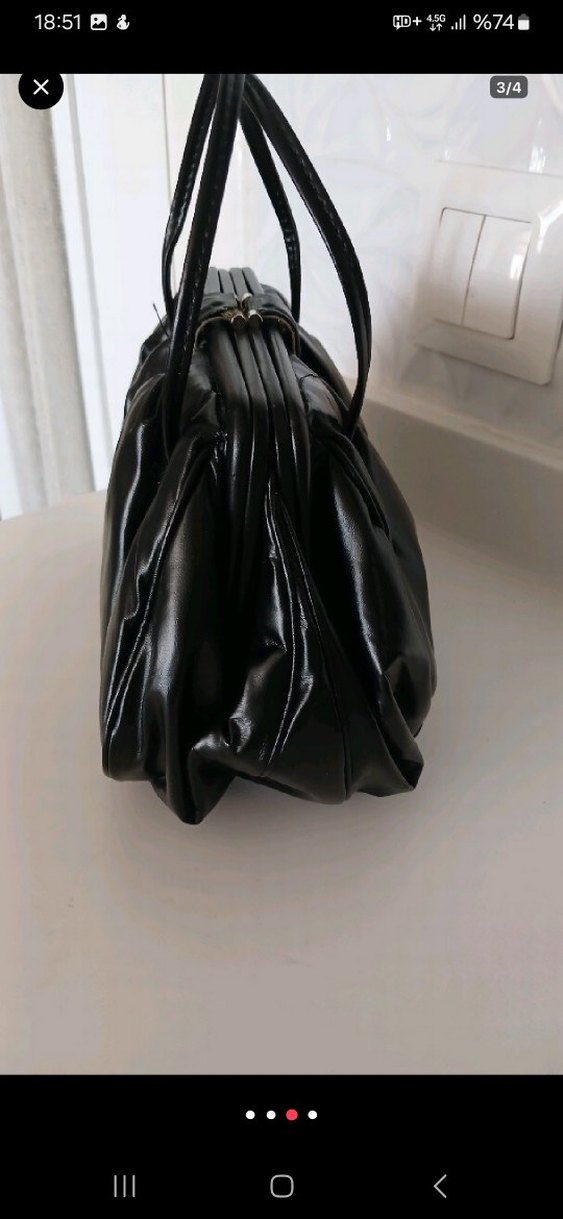 Klasik Siyah Deri Kadın Çanta - Görsel 2