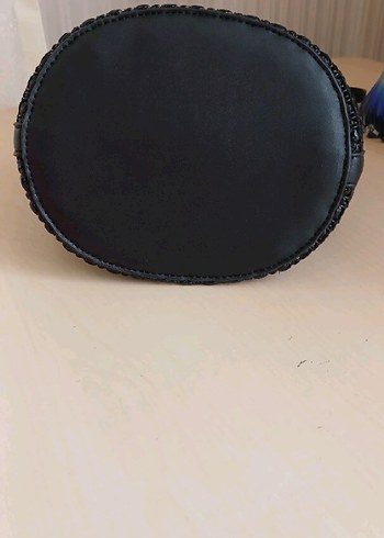 hasır model İşlemeli Siyah Deri Bohem Kadın Çanta - Görsel 4