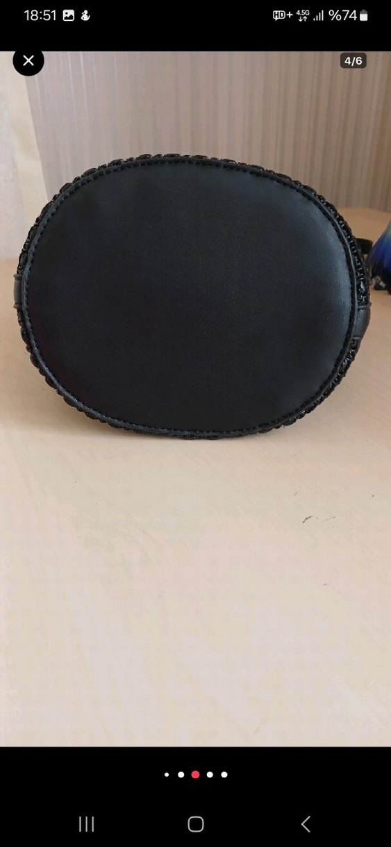 hasır model İşlemeli Siyah Deri Bohem Kadın Çanta - Görsel 4