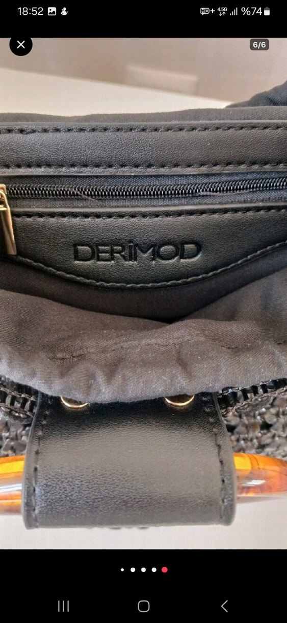 hasır model İşlemeli Siyah Deri Bohem Kadın Çanta - Görsel 5