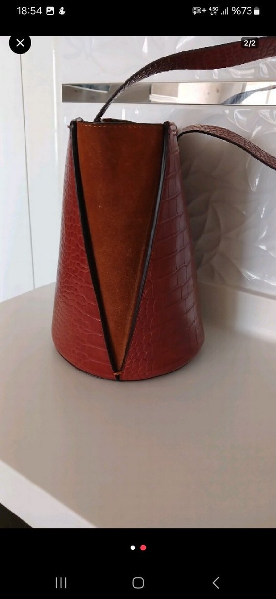 Kahverengi Deri Kemerli Yılan Desenli Çanta - Görsel 2