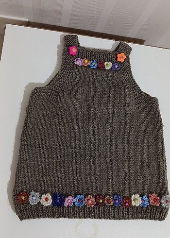 Çiçek İşlemeli Gri Kız Çocuk Triko Yelek - Görsel 2